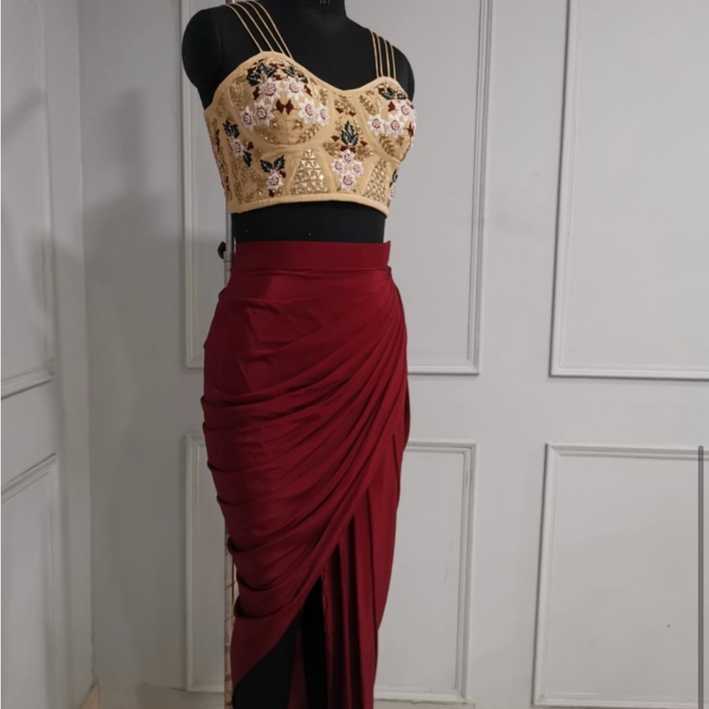 Elegant Red Draped Skirt